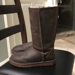 Tall brown leather original UGG boots